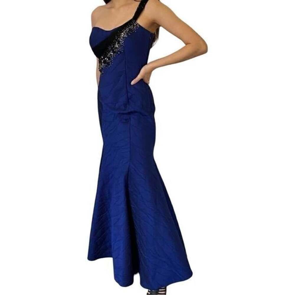 Alberto Makali Royal Blue One Shoulder Beaded Mermaid Formal Gown Size 4
